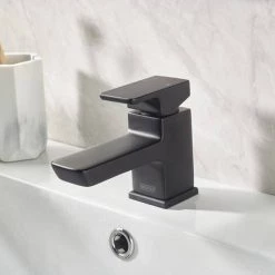 Bristan Cobalt Black Mono Basin Mixer with Clicker Waste -Contemporary Taps Sales Store COB BAS BLK D4 460