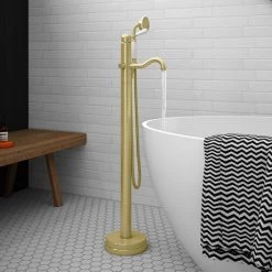 Lancaster Traditional Brushed Brass Single Lever Freestanding Bath Shower Mixer