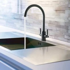 JTP Newbury Matt Black Dual Lever Kitchen Sink Mixer -Contemporary Taps Sales Store MBN182 D2 460