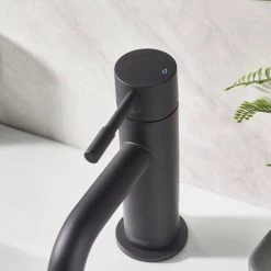 Bristan Mila Black Mono Basin Mixer with Clicker Waste -Contemporary Taps Sales Store MI BAS BLK D1 460