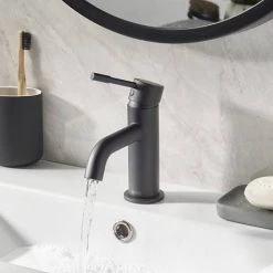 Bristan Mila Black Mono Basin Mixer with Clicker Waste -Contemporary Taps Sales Store MI BAS BLK D2 460