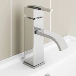 Milan Modern Mono Basin Mixer Tap - Chrome -Contemporary Taps Sales Store MIL001 d6n 460