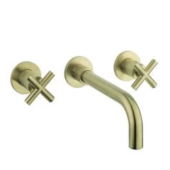 Crosswater MPRO Crosshead Brushed Brass Wall Mounted 3 Hole Set Basin Mixer - PRC130WNF
