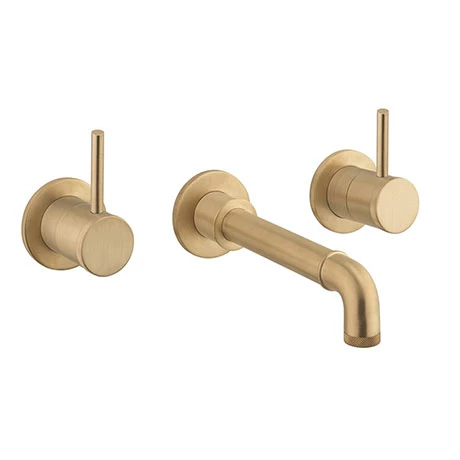 Crosswater MPRO Industrial Wall Mounted 3 Hole Set Basin Mixer - Unlacquered Brushed Brass - PRI130WNUB 3 Crosswater MPRO Industrial Wall Mounted 3 Hole Set Basin Mixer - Unlacquered Brushed Brass - PRI130WNUB
