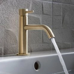 Crosswater MPRO Monobloc Basin Mixer with Knurled Detailing - Brushed Brass - PRO110DNF_K -Contemporary Taps Sales Store PRO110DNF K d2 460