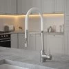 The Tap Factory Vibrance Tube Brushed Nickel Kitchen Tap with Spray Function -Contemporary Taps Sales Store TFVTSNK WHITE P